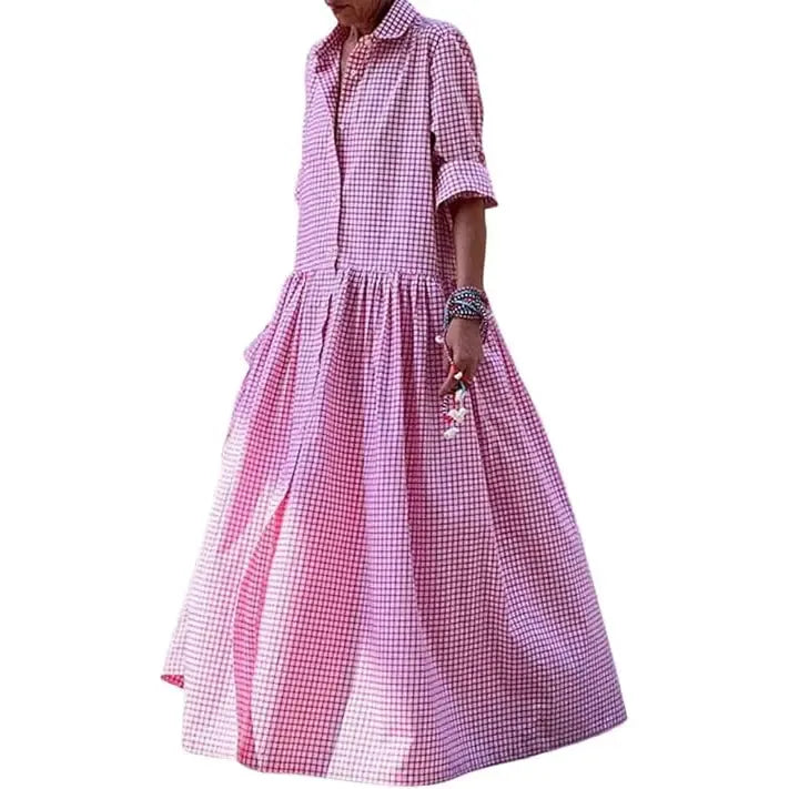Women's Vintage Plaid Shirt Dress