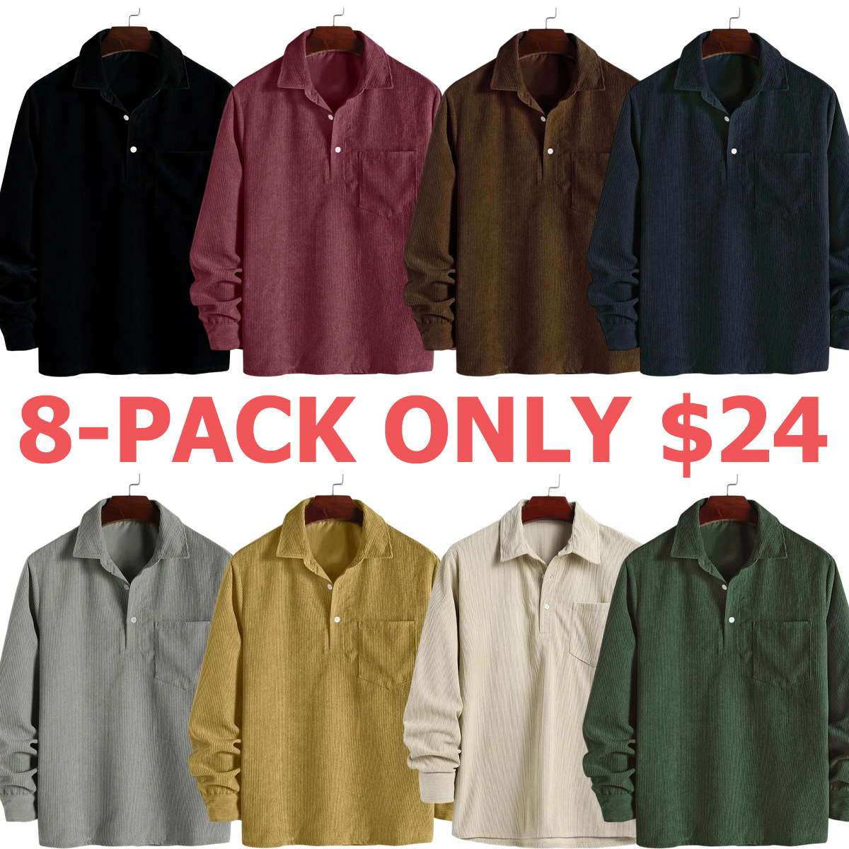 Men's Plain Pocket Half Button Corduroy Shirt