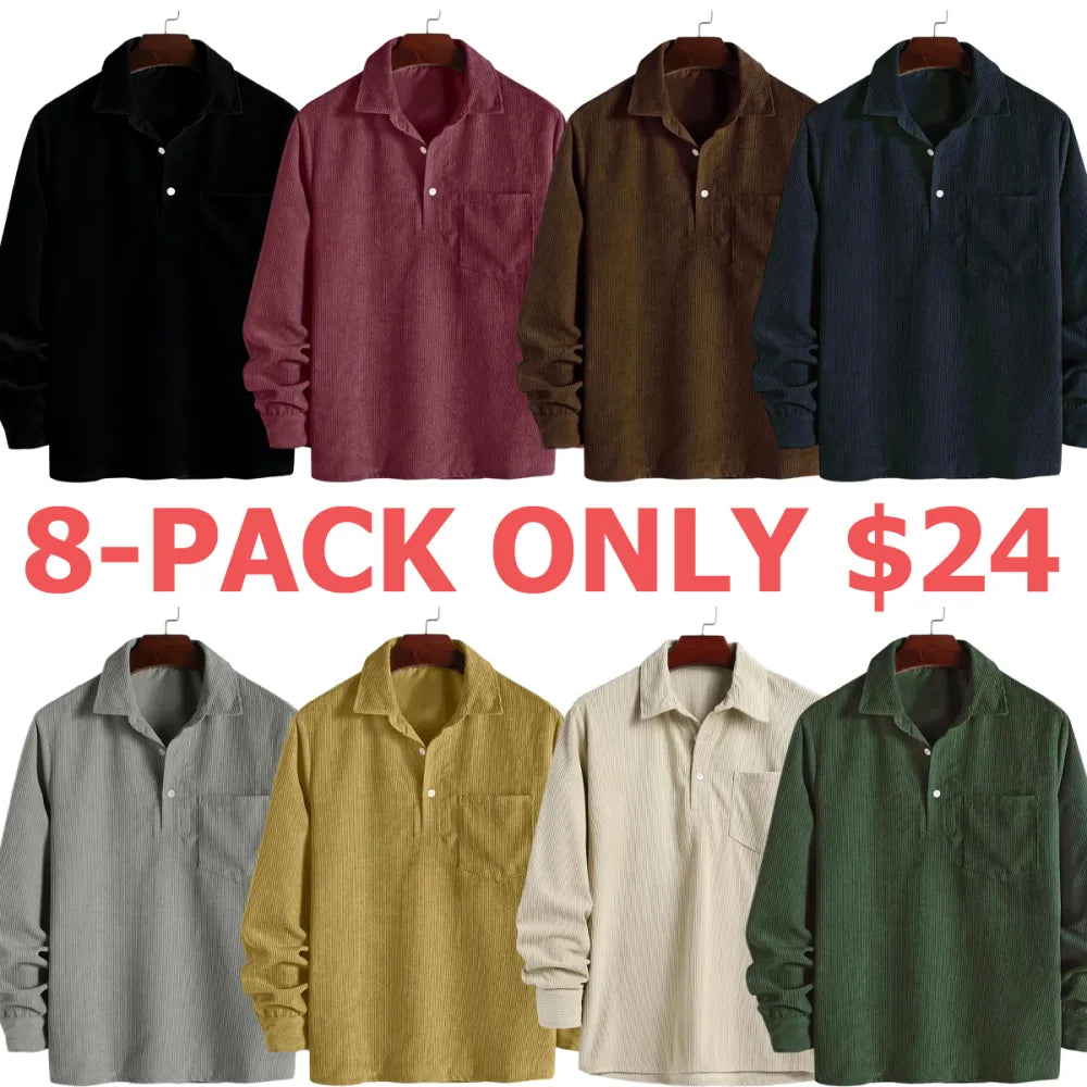 Men's Plain Pocket Half Button Corduroy Shirt