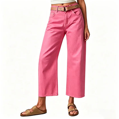 Solid Stitch Detail Mid Waist Crop Baby Barrel Pants