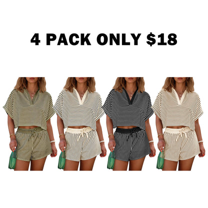Women‘s Striped 2 Piece Short Sets