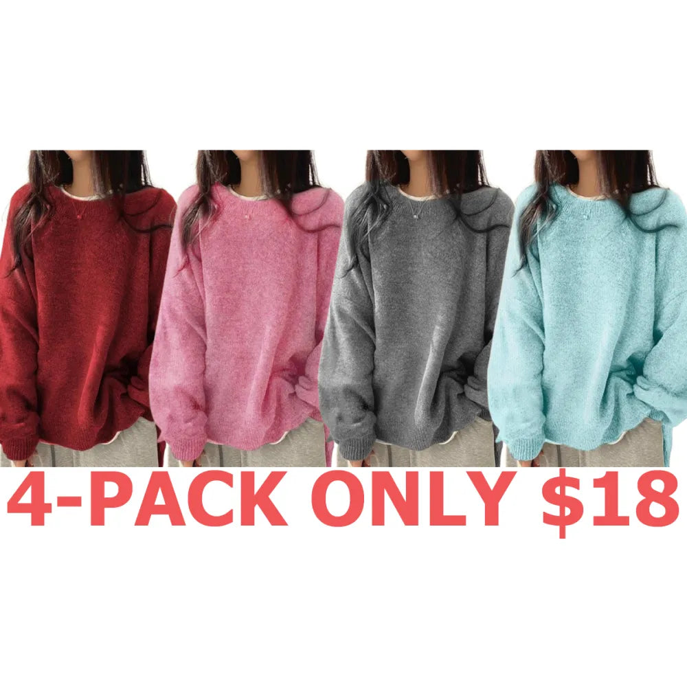 Women's Drop Shoulder Split Hem Sweater, Chic Casual Long Sleeve Round Neck Jumper