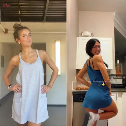 Women's Summer Sleeveless Mini Dress, Casual Sporty Dress, Short Tennis Skirt with Pockets