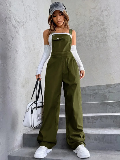 Women's Plain Pocket Overalls, Casual Comfy Overalls for Daily Wear, Ladies Clothes for All Seasons, Womenswear