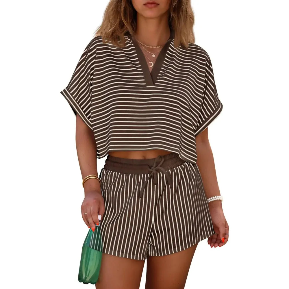 Women‘s Striped 2 Piece Short Sets