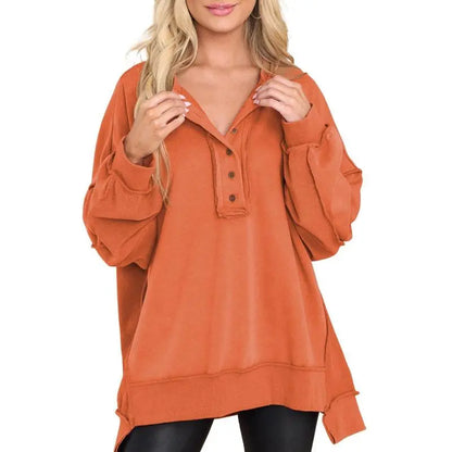 Women's Oversized Button Henley Sweatshirts