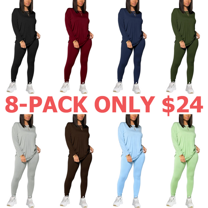 Women's Solid Drop Shoulder Tee & Elastic Waist Skinny Pants Two-piece Set