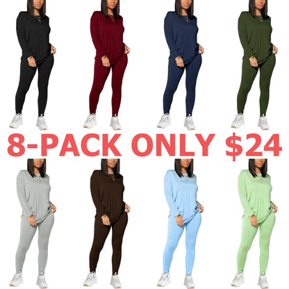 Women's Solid Drop Shoulder Tee & Elastic Waist Skinny Pants Two-piece Set