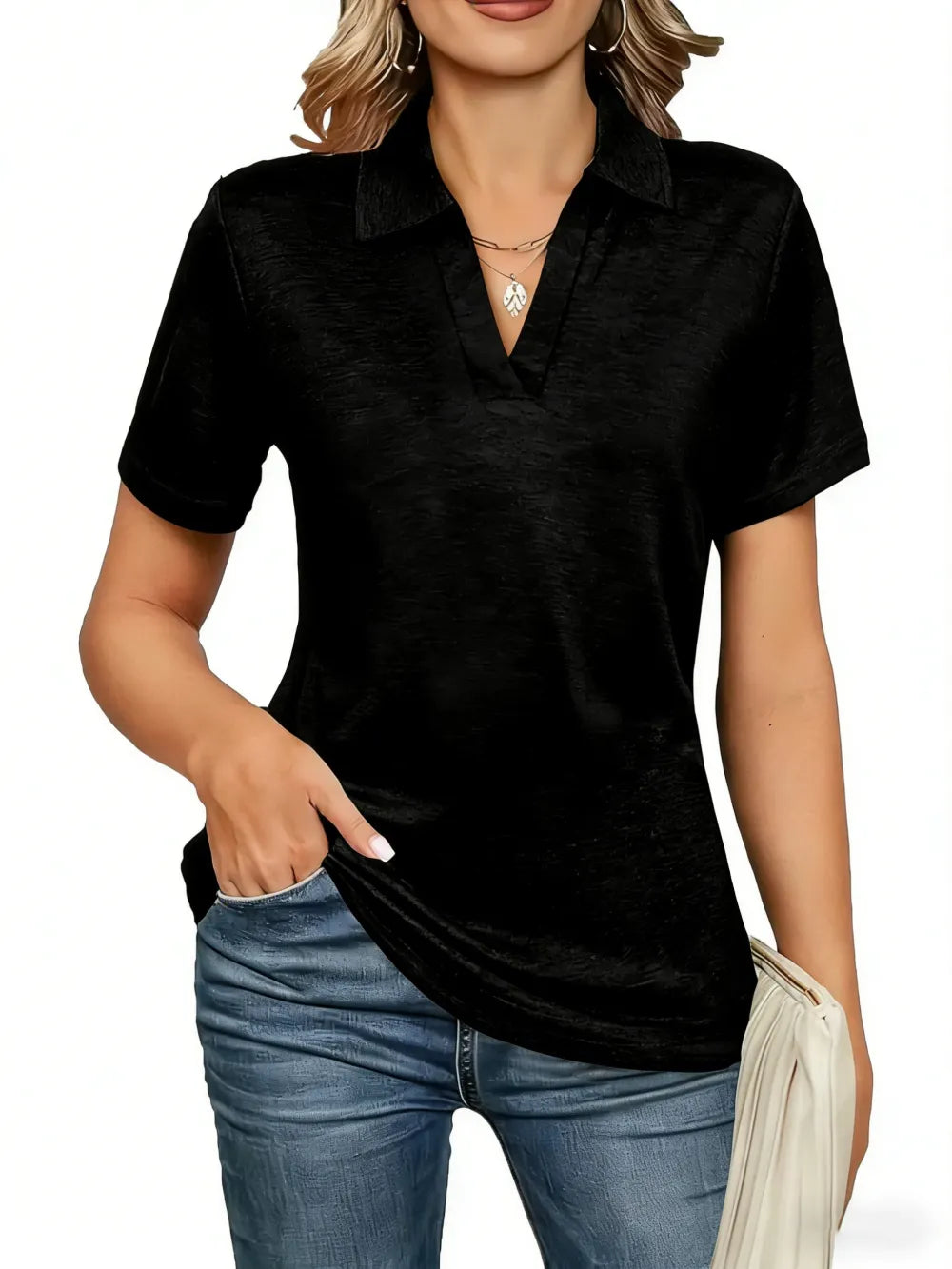 Women's Solid Color Basic Polo Shirt