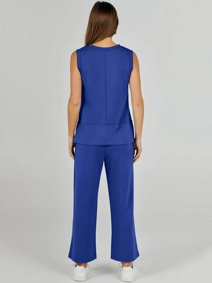 Women's 2 Piece Sets Summer Outfits Sleeveless Wide Leg Tracksuits Casual Sweat Sets Lounge Sweatsuits