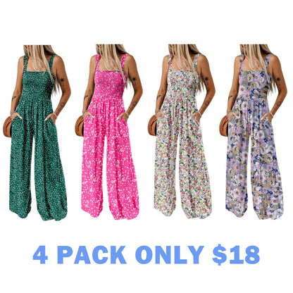 Women's Casual Loose Overalls Sleeveless Printed Rompers