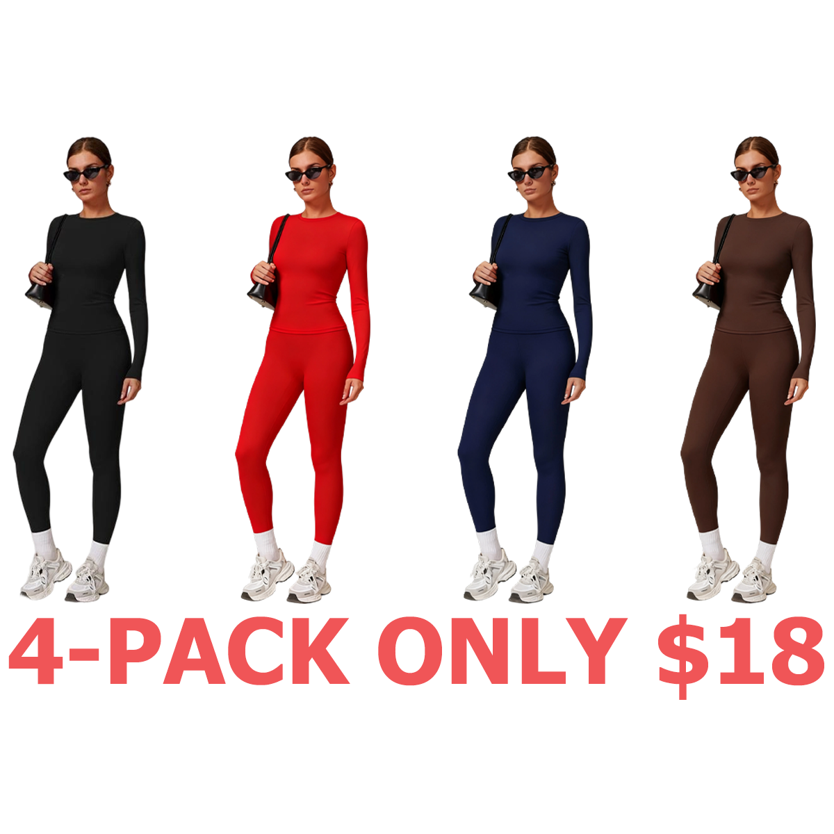 Women's Solid Long Sleeve Skinny & High Waist Leggings Tracksuit Set