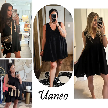 Special Sale❤️ Women's V-Neck Tank Sundress Summer Sleeveless A-Line Mini Dress Casual Loose Dresses with Pockets