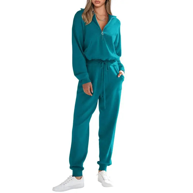 Women's 2-Piece Sweater Set Pullover Zip Up Sweatshirt Jogger Sweatpants Tracksuit Casual Outfit