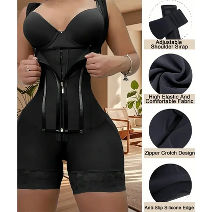 Women's Solid Color Zipper Corset Shapewear Romper
