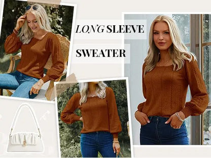 Womens Sweaters 2025 Trendy Puff Sleeve Tops