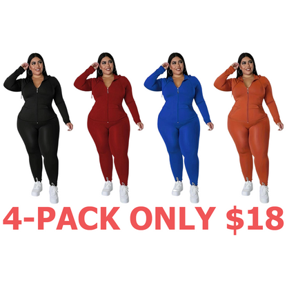 Women's Solid Color Hoodie Long Sleeve Top and Pants Sports Set