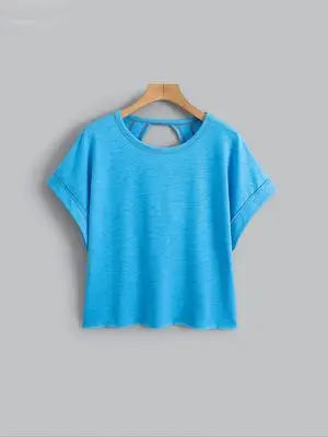 Women's Plain Cut Out Asymmetrical Hem Batwing Sleeve Tee, Elegant Casual Short Sleeve Round Neck T-Shirt for Summer, Ladies Clothes for Daily Wear