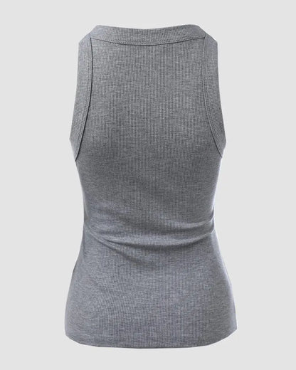 O-Neck Knit Sleeveless Basic Slim Fit Tummy Control Tank Casual Top(Without Pads)