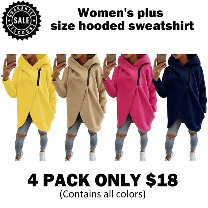 Women'S Plus Size Hooded Sweatshirt, Half-Zip Fashion Design