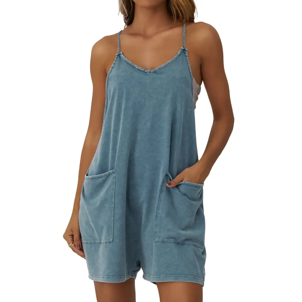 Women's Minimalist Cotton Blend Acid Wash Romper