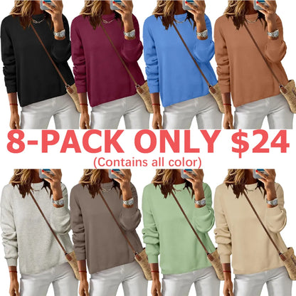 Women's 100% Cotton Crew Neck Fall Casual Relaxed Fit Sweater Tops 2025