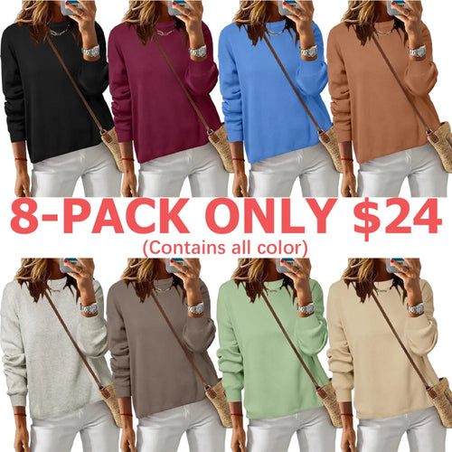 Women's 100% Cotton Crew Neck Fall Casual Relaxed Fit Sweater Tops 2025