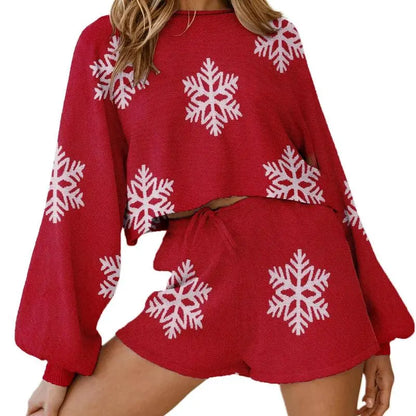 Comfortable Two-Piece SeT-Long-Sleeve Top and Shorts
