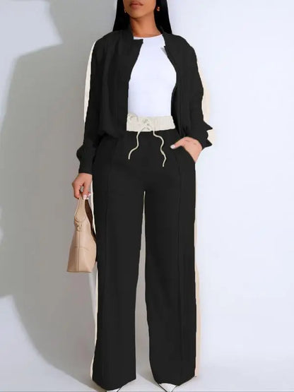 Women's Patchwork Top & Wide Leg Pants Set