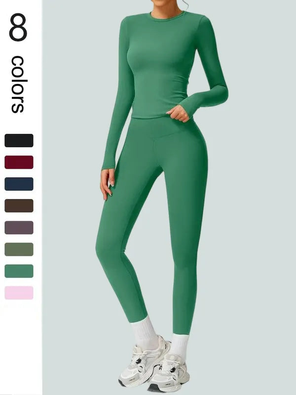 Women's Patchwork High Elastic Soft Round Neck Flat Shoulder Long Sleeve Slim Fit Beautiful Hip Tight Pants