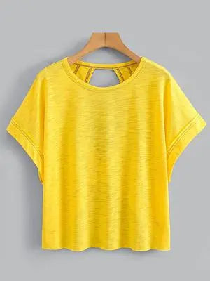 Women's Plain Cut Out Asymmetrical Hem Batwing Sleeve Tee, Elegant Casual Short Sleeve Round Neck T-Shirt for Summer, Ladies Clothes for Daily Wear