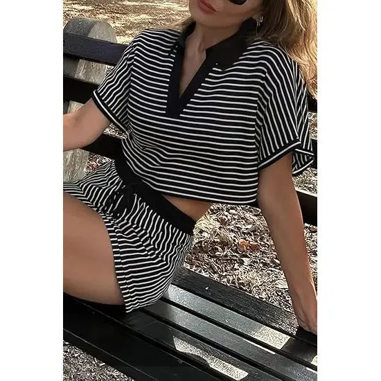 Women‘s Striped 2 Piece Short Sets