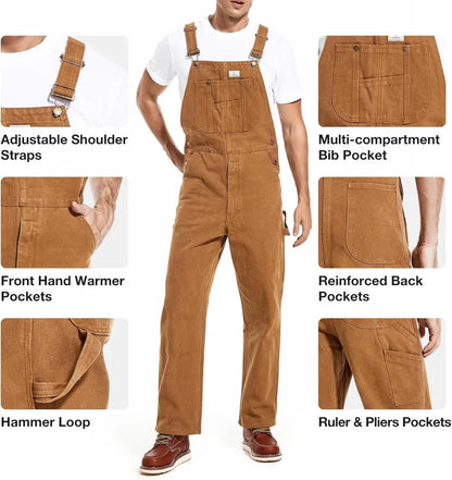 🔥Last Day Promotion🔥Men's Denim Bib Overalls, Workwear with Adjustable Straps and Convenient Tool Pockets