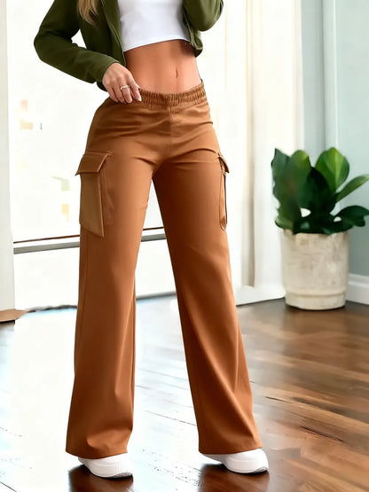Women's Solid Color Flap Pocket Pants