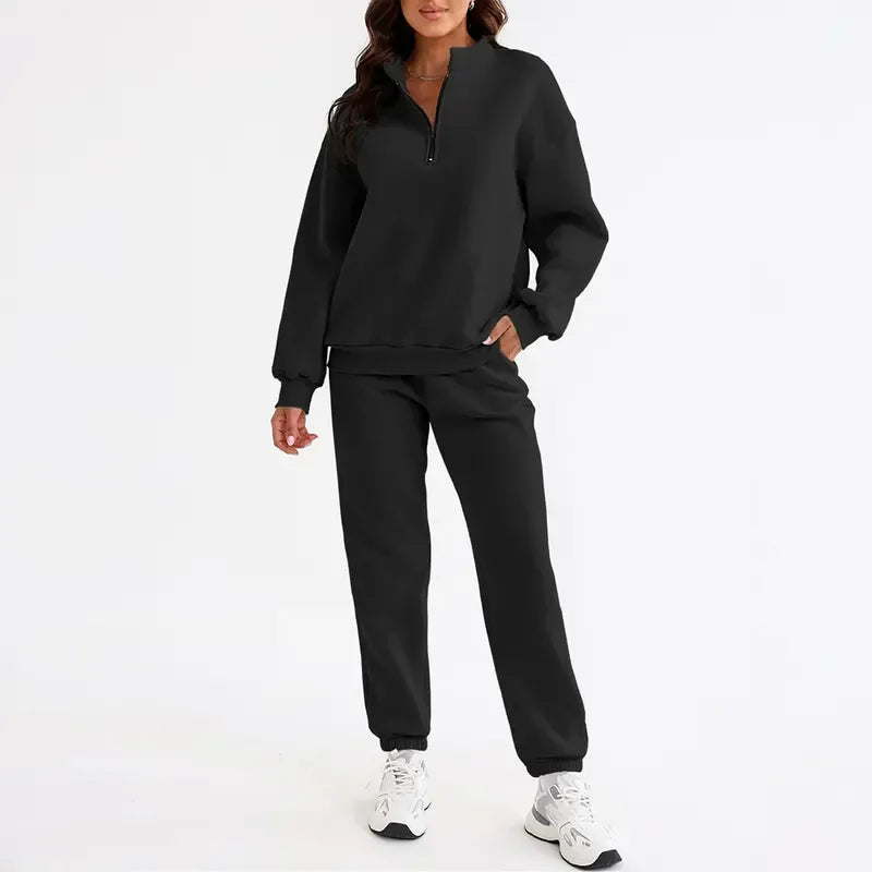 Women 2 Piece Outfits Sweatsuit Oversized Half Zip Pullover Long Sleeve Sweatshirt Jogger Pants Set with Pockets