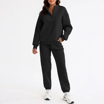 Women 2 Piece Outfits Sweatsuit Oversized Half Zip Pullover Long Sleeve Sweatshirt Jogger Pants Set with Pockets