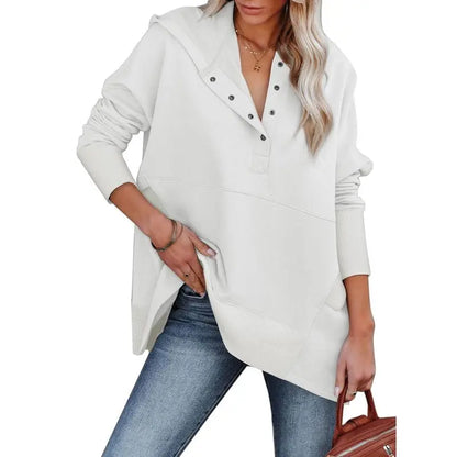 Women's Casual Oversized Sweatshirts Hoodies Button V Neck Long Sleeve Cotton Henley Pullover Hooded Tops 2025 Womenswear Winter Outfits Clothes