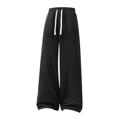 Men'S Fleece Thermal Lined Sweatpants Oversize Drawstring Waist Casual Loose Pants For Fall Winter School Season Daily Wear
