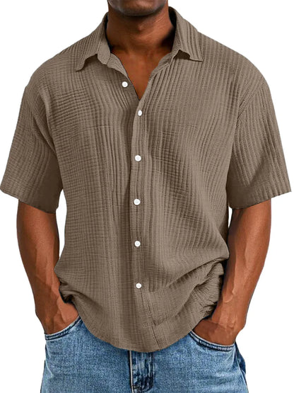 Men's Casual Loose And Comfortable Textured Short-sleeved Shirt