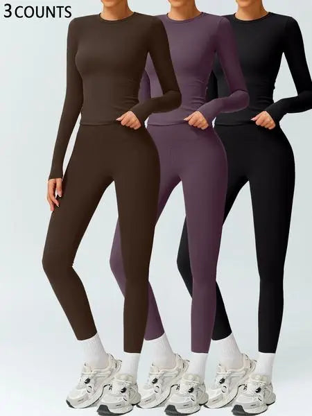 Women's Patchwork High Elastic Soft Round Neck Flat Shoulder Long Sleeve Slim Fit Beautiful Hip Tight Pants