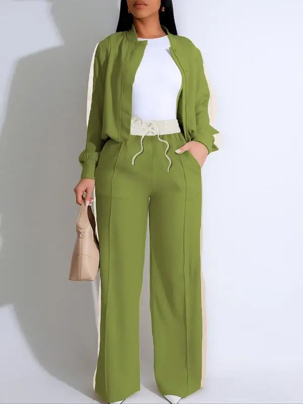 Women's Patchwork Top & Wide Leg Pants Set