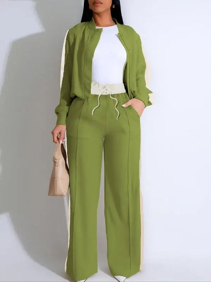 Women's Patchwork Top & Wide Leg Pants Set
