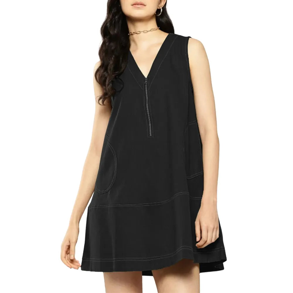 Women's Half-Zip Cotton A-Line Mini Dress
