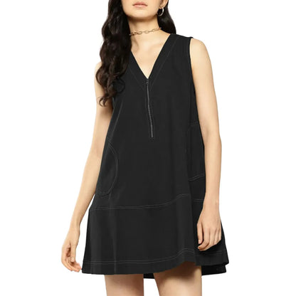 Women's Half-Zip Cotton A-Line Mini Dress