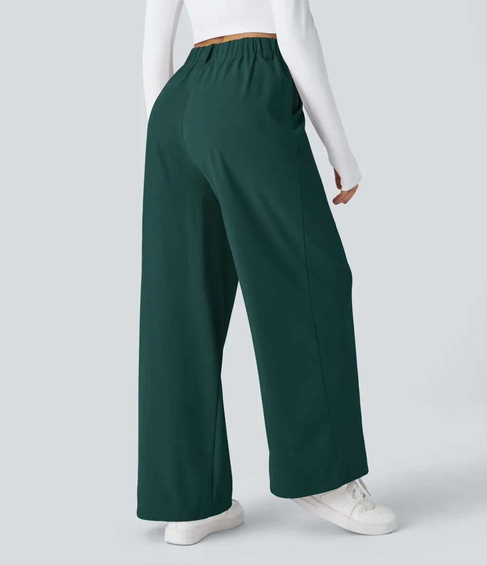 High Waisted Side Pocket Wide Leg Waffle Work Pants