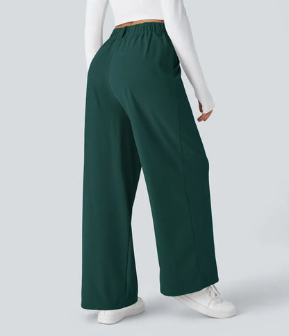 High Waisted Side Pocket Wide Leg Waffle Work Pants