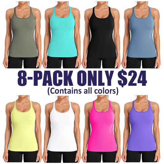 Women's Ribbed Sports Tank Top — Built-in Bra