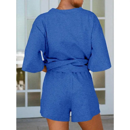 Womens 2 Piece Outfits 3/4 Sleeve Tops and Elastic Waist Shorts Lounge