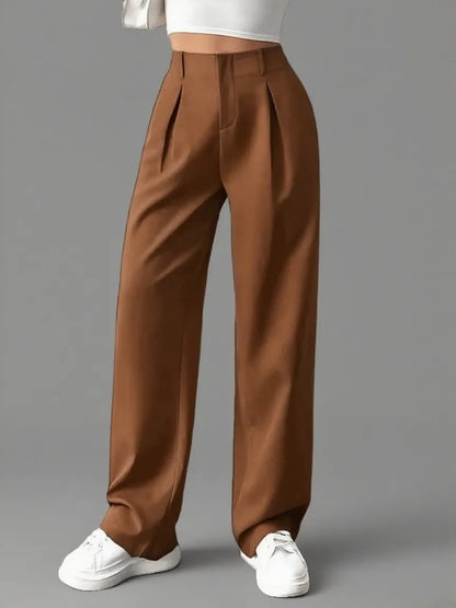 Women's Solid Color Plicated Pocket Wide Leg Pants
