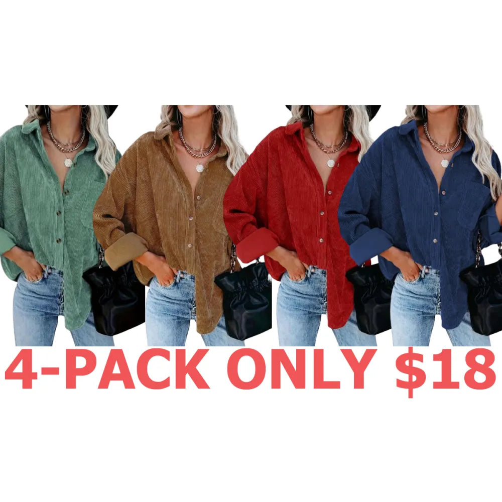 Women's Plain Pocket Button Front Corduroy Shirt
